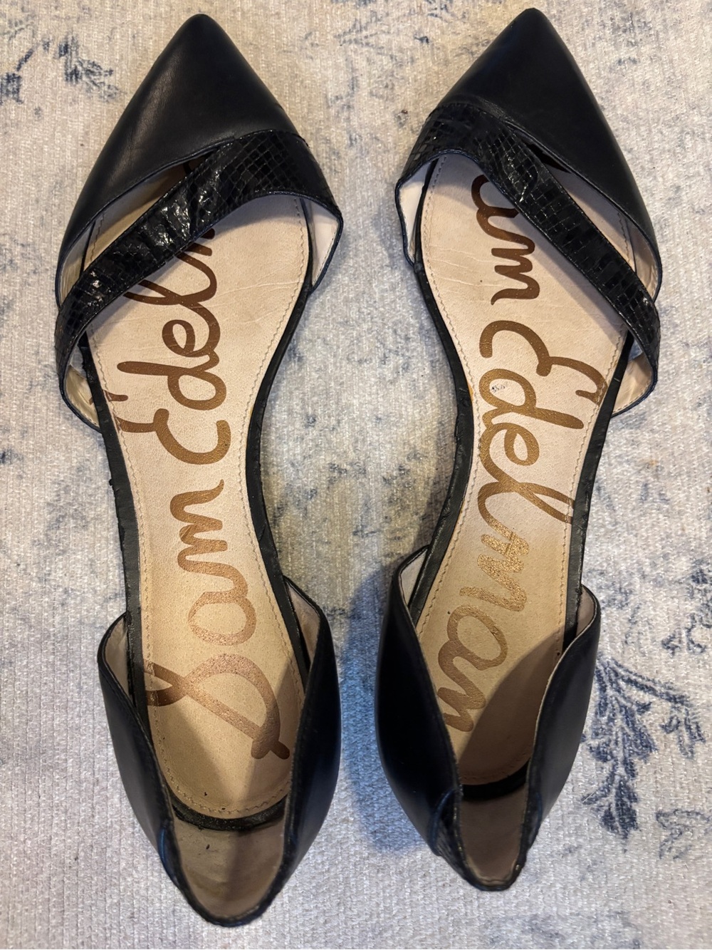 Sam Edelman Black Pointed D'Orsay Flats with Textured Strap - Picture 5 of 5